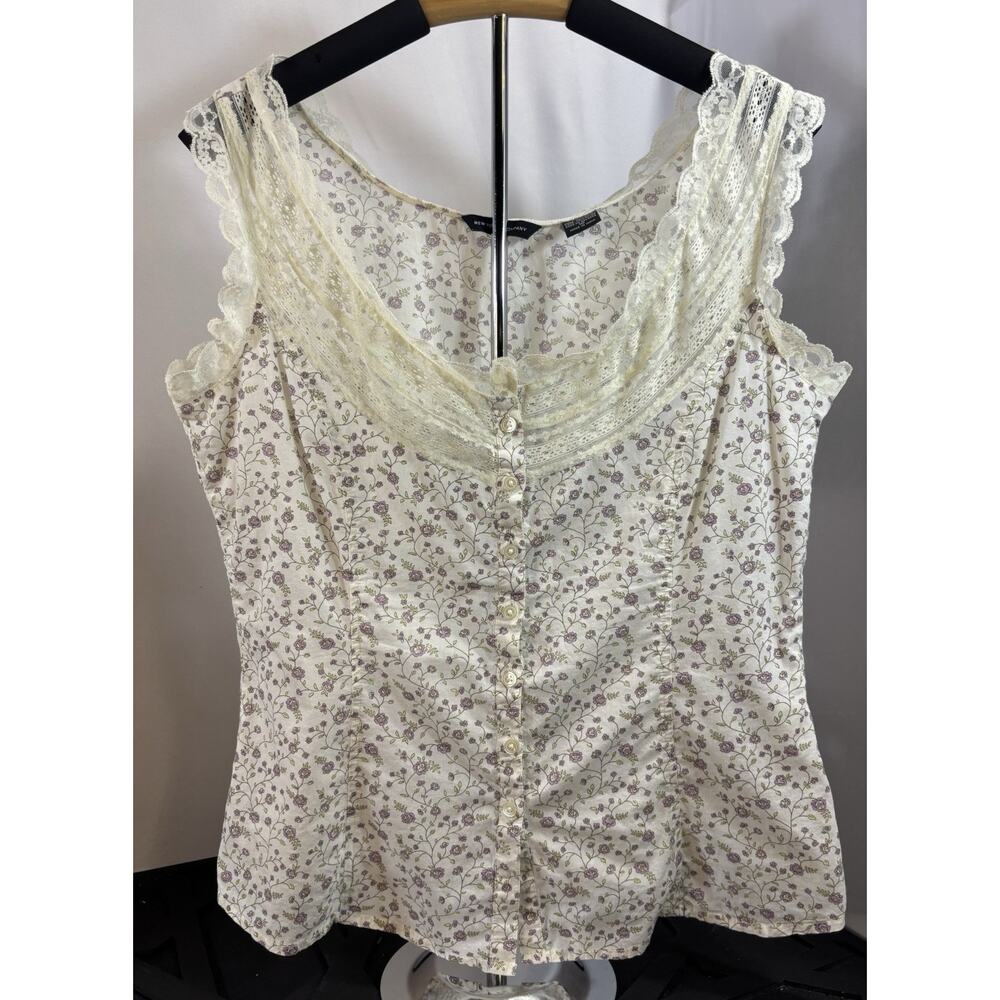 Cottagecore Floral Lace Trim Blouse Boho Prairie Top Womens M 10 Ditzy Floral